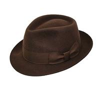 DH Gents 100% Wool Hand Made Brown Manhattan Felt Fedora Trilby Hat with Wide Band (Medium (57cm))