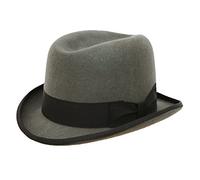 DH Hand Made 100% Wool Hard Top Churchill Homburg Felt Trilby Hat New Grey