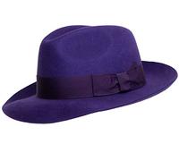 DH Hand Made Gents Fedora Felt Trilby Hat with Wider Brim 100% Wool NEW (56, Purple)