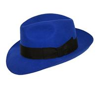 DH Hand Made Gents Fedora Felt Trilby Hat with Wider Brim 100% Wool New Blue