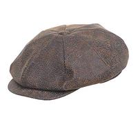 DH Mens Real Pig Leather 8 Panel Newsboy Baker Boy Gatsby Flat Cap (Small) Brown