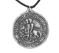 DH Pewter Chunky Large Templar Seal Pendant Necklace in a Grey Burlap Pouch