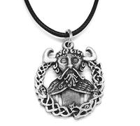 DH Pewter Loki Viking Pendant Necklace in a grey burlap pouch