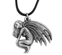 DH Pewter Pagan Lilith Night Goddess Pendant Necklace in Lemon Burlap Gift Pouch, Grey