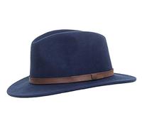 DH Showerproof Packable Colorado Hand Made Fedora Trilby Hat with Leather Band 100% Wool (Navy, XLarge)