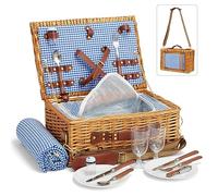 DHAEE 2 Person Wicker Picnic Basket Set with Cooler Compartment and Waterproof Picnic Blanket, Removable Strap, Cutlery Set, for Camping, Day Trips, Beach,