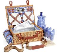 DHAEE Wicker Picnic Basket Set for 4 Person with Cooler Compartment and Waterproof Picnic Blanket,Removable Strap,Wine Bag,Cutlery Set,for Camping,Day Travel,Beach,Hiking,BBQ and Family/Couples Gifts