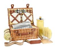 DHAEE Wicker Picnic Basket Set for 4 with Cooler Compartment and Waterproof Picnic Blanket,Removable Strap,Wine Bag,Cutlery Set,for Camping,Day Travel,Beach,Hiking,BBQ, Family/Couples Gifts (Yellow)