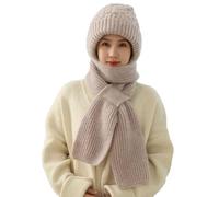 DHAEY Winter Versatile Knitted Hooded Scarf for Women, Integrated Ear Protection Windproof Cap Scarf, Thick Hooded Scarf (Color : Beige, Size : One size)