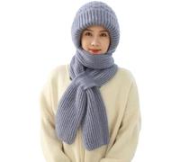 DHAEY Winter Versatile Knitted Hooded Scarf for Women, Integrated Ear Protection Windproof Cap Scarf, Thick Hooded Scarf (Color : Blue, Size : One size)