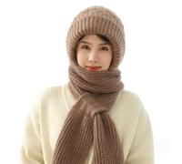 DHAEY Winter Versatile Knitted Hooded Scarf for Women, Integrated Ear Protection Windproof Cap Scarf, Thick Hooded Scarf (Color : Khaki, Size : One size)