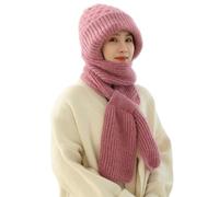 DHAEY Winter Versatile Knitted Hooded Scarf for Women, Integrated Ear Protection Windproof Cap Scarf, Thick Hooded Scarf (Color : Pink, Size : One size)