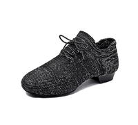 DHAEY Women's Ballet Dance Flats Soft Sole Breathable Indoor Dance Shoes Comfortable Lace Up Practice Teaching Ballroom Dance Pratice Shoes (Color : Black, Size : 6 UK)