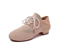 DHAEY Women's Ballet Dance Flats Soft Sole Breathable Indoor Dance Shoes Comfortable Lace Up Practice Teaching Ballroom Dance Pratice Shoes (Color : Pink, Size : 6 UK)