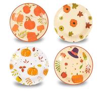 DHAIQC 48 Pack Fall Paper Plates 7 inch, Thanksgiving Maple Leaf Pumpkin Disposable Cake Plate Dessert Plates Dinner Plates for Autumn Harvest Festival Party Supplies (Fall)
