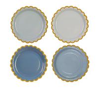 DHAIQC 48PCS Blue Paper Plates 7 Inch, Gradient Blue Scalloped Party Plates with Gold Foil Edge Disposable Dessert Cake Plate for Baby Shower Wedding Birthday Supplies