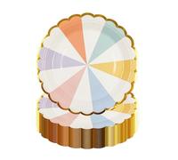 DHAIQC 50 Pcs Colored Party Paper Plates 7-Inch, Disposable Paper Plates with Gold Foil Scalloped Edge, Birthday Party Tableware for Picnic, Happy Birthday, Wedding, Party Supplies (Colored)