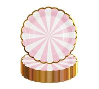 DHAIQC 50 Pcs Pink Party Paper Plates 7-Inch, Disposable Paper Plates with Gold Foil Scalloped Edge, Birthday Party Tableware for Picnic, Happy Birthday, Wedding, Party Supplies (Pink)