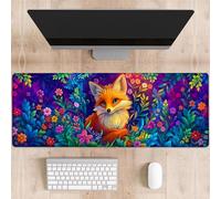 dhakalrlde Charming Fox Flower Mouse Pad,Wildlife Blossom Non Slip Rubber Base Mousepads,Desktop Decor for Laptop Gifts,Woodland Office Supplies Accessories,31.5x11.8x0.12 inches Large Desk Mat