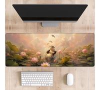 dhakalrlde Cute Otter Lotus Mouse Pad,Pond Lily Fish Non Slip Rubber Base Mousepads,Desktop Decor for Laptop Gifts,Nature Office Supplies Accessories,31.5x11.8x0.12 inches Large Desk Mat