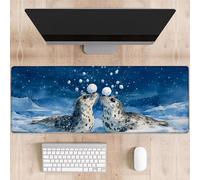 dhakalrlde Funny Seal Snow Mouse Pad,Arctic Wildlife Snowball Non Slip Rubber Base Mousepads,Desktop Decor for Laptop Gifts,Winter Art Office Supplies Accessories,31.5x11.8x0.12 inches Large Desk Mat