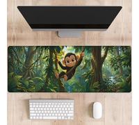 dhakalrlde Jungle Monkey Mouse Pad,Cartoon Gorilla Leaf Non Slip Rubber Base Mousepads,Desktop Decor for Laptop Gifts,Tropical Nature Office Supplies Accessories,31.5x11.8x0.12 inches Large Desk Mat
