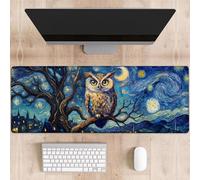 dhakalrlde Mystic Moon Owl Mouse Pad,Night Bird City Non Slip Rubber Base Mousepads,Desktop Decor for Laptop Gifts,Oil Painting Office Supplies Accessories,31.5x11.8x0.12 inches Large Desk Mat