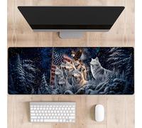 dhakalrlde Wolf Bald Eagle Mouse Pad,American Flag Wildlife Non Slip Rubber Base Mousepads,Desktop Decor for Laptop Gifts,Patriotic Office Supplies Accessories,31.5x11.8x0.12 inches Large Desk Mat