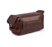 DHAMPOOH Leather Village Genuine Leather Toiletry Bag, Brown, 10 x 5 x 5 inches, Cherry, 10X5, Leather