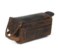 DHAMPOOH Leather Village Genuine Leather Toiletry Bag, Brown, 10 x 5 x 5 inches, Distressed Brown, 10X5, Leather