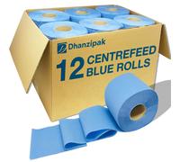 DHANZIPAK 12 x Value Pack Blue Centrefeed Roll - 2Ply 46m Per Roll 200 Shee