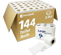 DHANZIPAK Bulk Toilet Rolls 2-Ply - 144 Pack | Soft & Strong White Bathroom Tissue | Long-Lasting Value Pack for Homes, Offices & Businesses | Eco-Friendly & Septic Safe | Premium Quality Toilet Paper