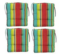 Dhao Set of 4 Striped Dining Chair Pads, Garden Chair Cushions, 40cm Square Seat Cushion with Ties, Waterproof Cushion for Patio Kitchen Outdoor Garden Furniture Rattan Chair