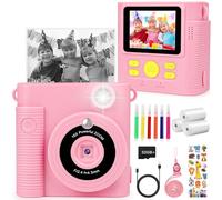 Dhapy Kids Camera Instant Print, 1080P HD Instant Camera, 16x Digital Zoom Kids Photo Toy with Print Paper & DIY Color Pens & 32G SD Card, Birthday Toys for Boys Girls Age 3-10 - Pink