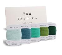 Dharma Sashiko Thread Thick 100% Cotton, Card Type (30 m) x 5 Colors, Sashiko Manual Included, Sewing & Embroidery Value Set (Sun-through Trees)