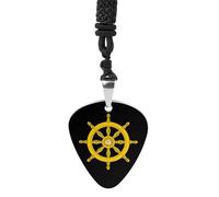 Dharma Wheel Ancient India Womens Guitar Pick Necklace for Men Pendant with Chain Music Accessory