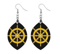 Dharma Wheel Ancient India Womens Wooden Dangle Earrings for Adults Drop Pendant Trendy Jewelry