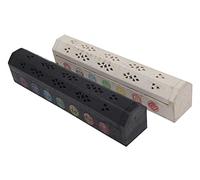 DharmaObjects 2 Pack Wooden Coffin Incense Burner with Buddha Brass Inlays and Storage Compartment - 12X2X2 Inches (7 Chakra Signs)