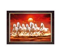 Dharvika Innovations 7 horses vastu frame big size vinyl sparkle coated home decorative gift item with synthetic photo frame (Brown Frame, 14x20 Inch)