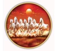 Dharvika Innovations 7 Seven Running Horses Vastu Photo Frame with Gold Slim Frame, Sparkle Coated Lamination, 30 x 30 cm 10699