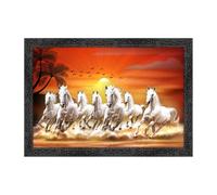 Dharvika Innovations ® Seven Horses Vastu Painting with Frame/Vastu Seven Running Horses/home decor items for living room -3095 (14x20 Inch, Design 2)