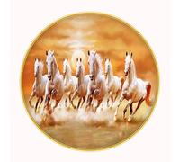 Dharvika Innovations Vastu 7 Running Horses Photo Frame, 16x16 Inch, Sparkle Laminated 52017