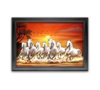 Dharvika Innovations Vastu Seven Running Horses Photo Frame, Black, 14.5x20.5 Inch, Sparkle Laminated 8433