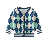 DHASIUE Boys Cardigan Plaid Button Down Long Sleeve V Neck Knitwear Sweater Kid Boy School Uniform 7 Years