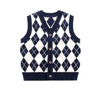 DHASIUE Boys Knitted Tank Tops Cotton Sleeveless Button Down Plaid Sweater Vest Pullover Jumper Blue 6-7 Years