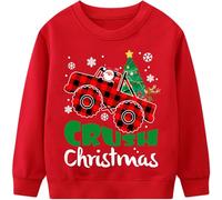 DHASIUE Boys Xmas Sweatshirts Christmas Tree Monster Truck Long Sleeve Shirts Tops Kids Cotton Jumper Pullover Toddler Clothes Age 6-7 Years