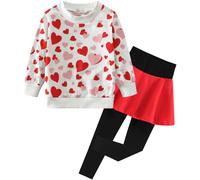 DHASIUE Girls Toddler Cute Outfits Clothing Set Hearts Print Long Sleeve Sweatshirt T-Shirt Tops & Pantskirt Skirt Leggings Trousers Age 2-10 Years (04# Hearts/White Red, 5-6 Years)