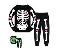 DHASIUE Halloween Boy Girls Pyjamas Skeleton Heart Ghost Candy Kids Halloween Pjs Glow in The Dark Cotton Nightwear Toddler Sleepwear Outfit Clothes 1-2 Years