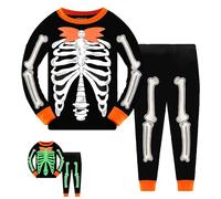 DHASIUE Halloween Boy Pyjamas Cotton Kids Skeleton Pjs Set Glow in The Dark Toddler Long Sleeve Sleepwear Nightwear 5-6 Years
