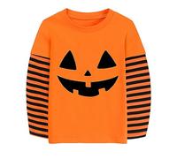 DHASIUE Jack O' Lantern Pumpkin Shirt for Boy Girl Halloween Stripe Long Sleeve Tops Kids Pumpkin Face Tshirt Orange 4-5 Years